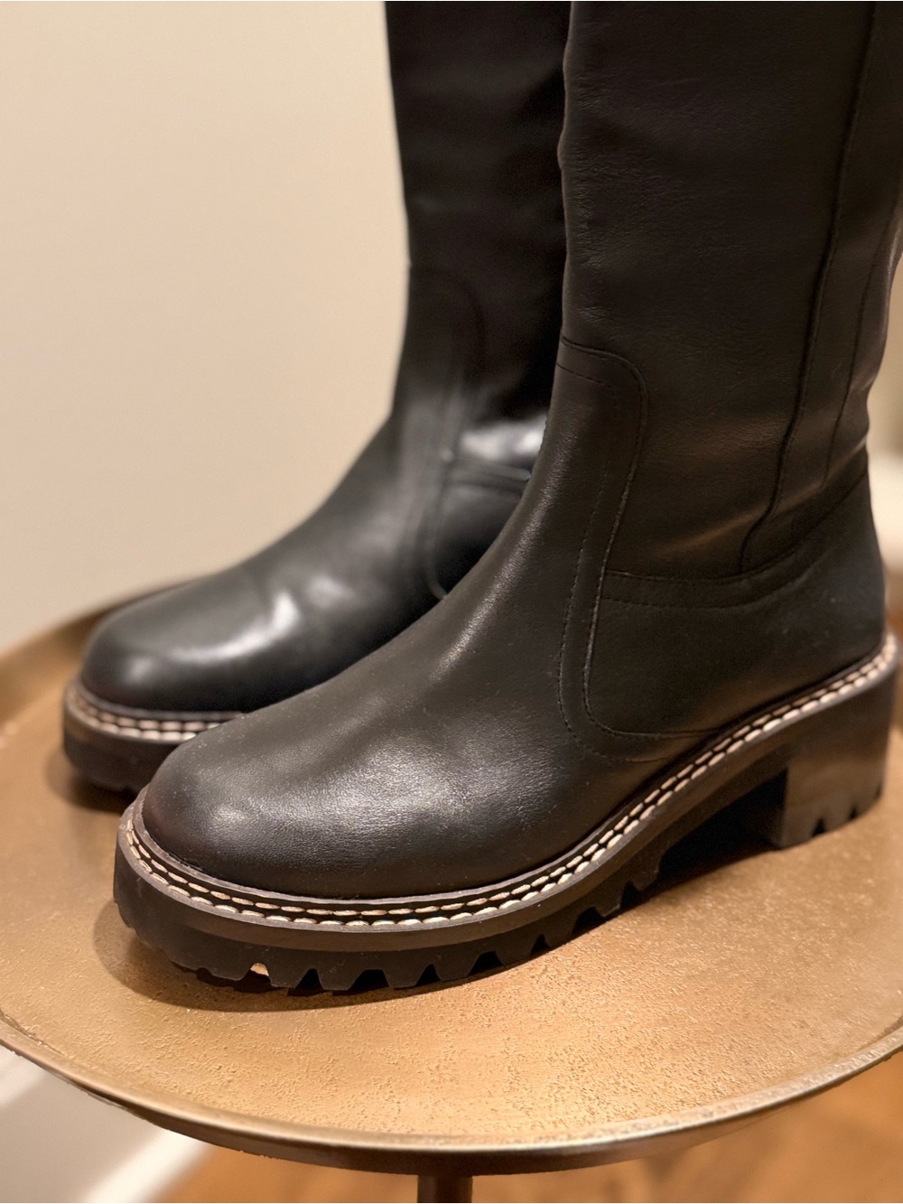 See By Chloe Black Leather Knee-High Riding Boots with Braided Ring - Picture 4 of 7